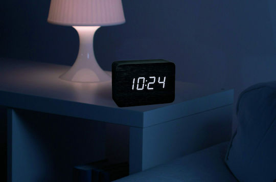 TFA Tabletop Digital Wooden Clock with Alarm Clock Black