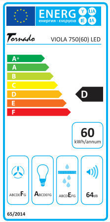 Tornado Violla 750 Kamin-Dunstabzug Umluft 60cm Weiß