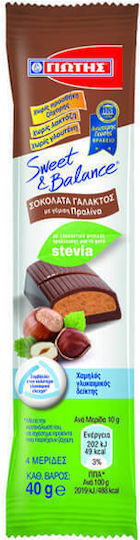 Giotis Sweet & Balance Stevia Chocolate Milk with Praline stuffing with Stevia 40gr