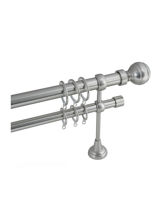 Frans Extendable Metallic Curtain Pole A3 Double with Rod Φ25mm 140-250cm Nickel Matte