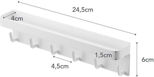 Yamazaki Agățătoare De Perete Smart Metalică Cu 6 Compartimente Albă 24.5x4.5x6cm