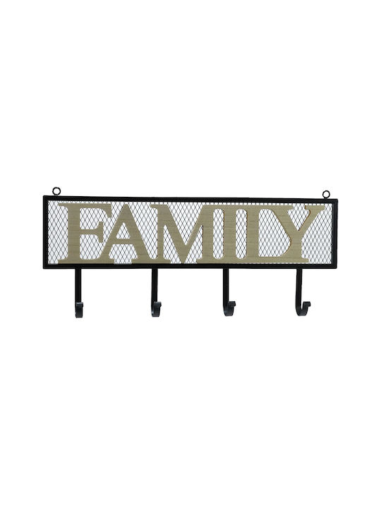 Entryway Metal Hanger with Black Wooden "Family" Sign 51x3.5x15.2cm