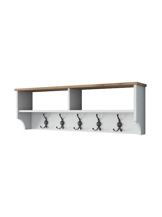 Asir Group Wooden Wall Hanger 5 Hooks White 120x22.2x37.2cm