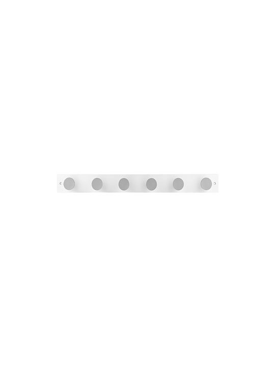 Estia Wooden Wall Hanger 6 Hooks White 60x6x6cm