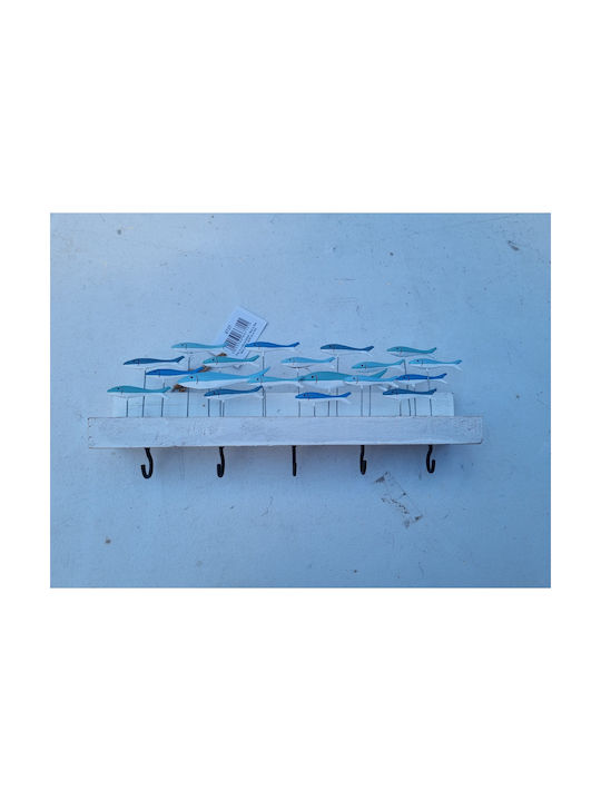 Synchronia Wall Hanger Fish Metal 5 Hooks White 9x25.5x25.5cm