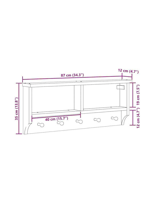 vidaXL Κρεμάστρα Τοίχου Ξύλινη 6 Θέσεων Καφέ 87x35x12cm