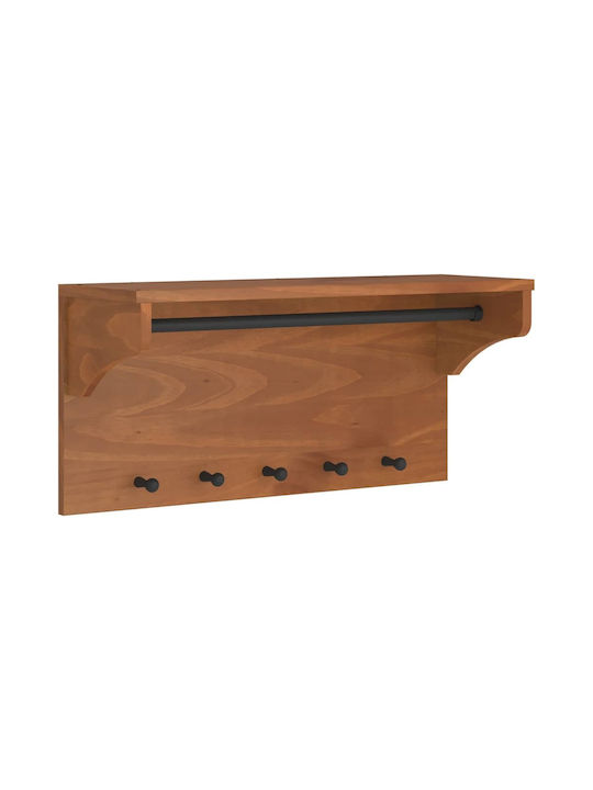 vidaXL Wooden Wall Hanger 5 Hooks Brown 87x30cm