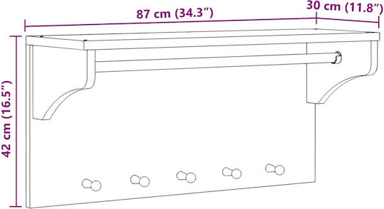 vidaXL Κρεμάστρα Τοίχου Ξύλινη 5 Θέσεων Καφέ 87x30cm