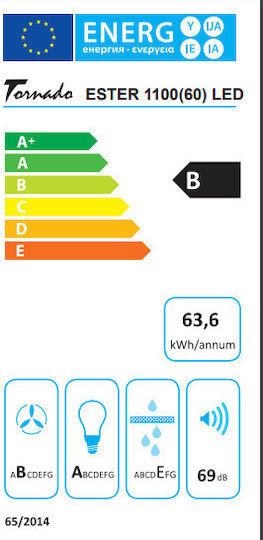 Tornado Ester 1100 Απορροφητήρας Καμινάδα 60cm Μαύρος
