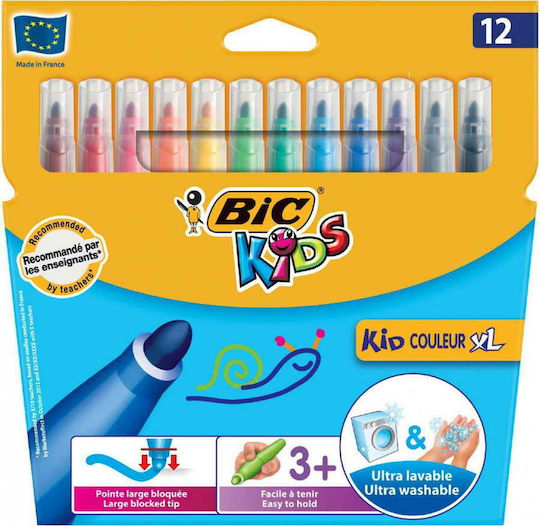 BIC Kids Couleur XL Μαρκαδόροι Ζωγραφικής Χονδροί, Πλενόμενοι Σετ 12 χρώματα