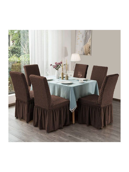 SpitiBazaar Еластичен Калъф За стол Кафяв 6бр SB-50