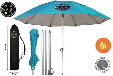 Maui & Sons Aluminum Beach Umbrella Diameter 1.7m with UV Protection and Petrol Blue Air Duct