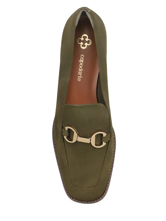 Leather Women's Loafers in Khaki Color