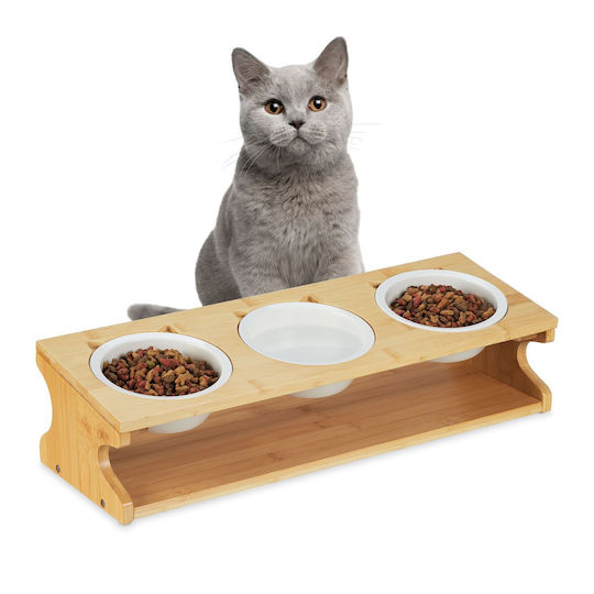 Relaxdays Ceramică Bol Mâncare pentru Câine & Pisică pe Bază 400ml 17.5cm în Culoare Bej