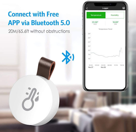 Brifit Bluetooth Wireless Digital Thermometer & Hygrometer for Use in Interior & Outdoor White