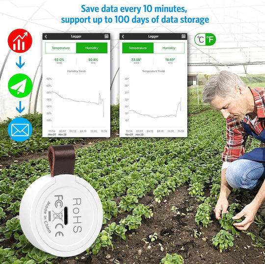 Brifit Bluetooth Wireless Digital Thermometer & Hygrometer for Use in Interior & Outdoor White