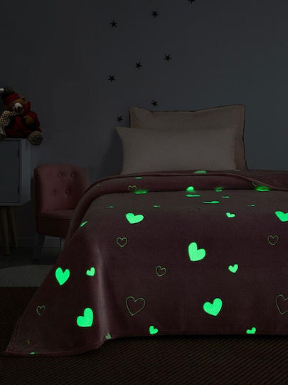 Sunshine Κουβέρτα Fleece Hearts Φωσφορίζουσα Pink 160x220εκ.