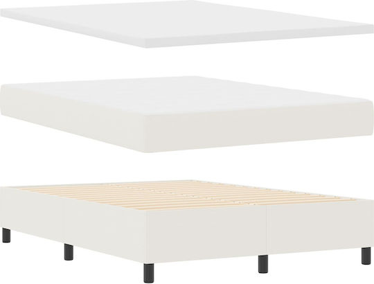Doppelbett Bezogen mit Stoff Ecru mit Lattenrost & Matratze 160x200cm
