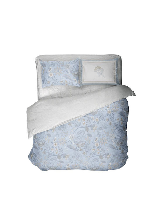 Nima Bettwäsche-Set Überdoppel mit Gummiband 160x200+32cm. Jacobus Light Blue 4Stück