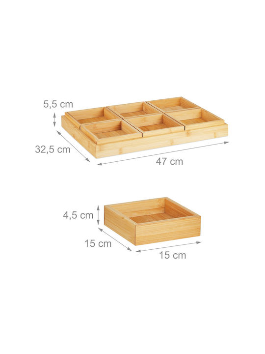 Relaxdays Bamboo Quadratisch Serviertablett aus Bambus in Beige Farbe 47x47x32.5cm 1Stück