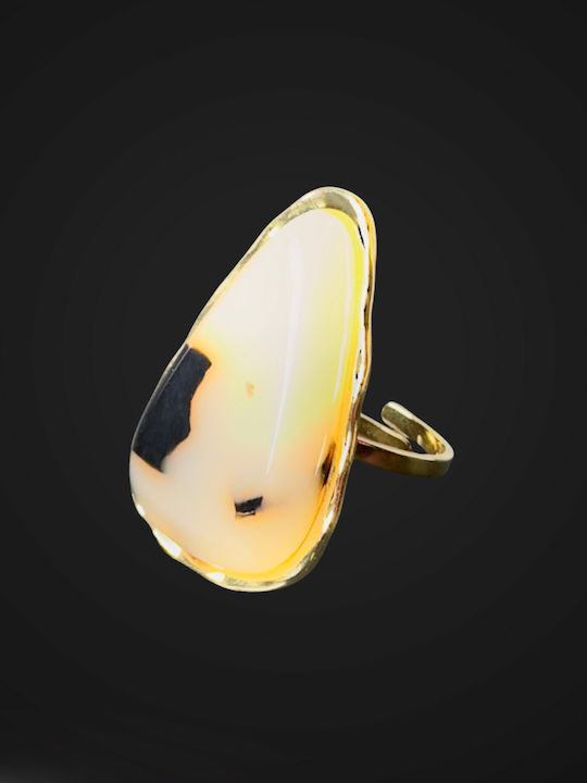 Met Ring with Stones made of Steel Gold Plated