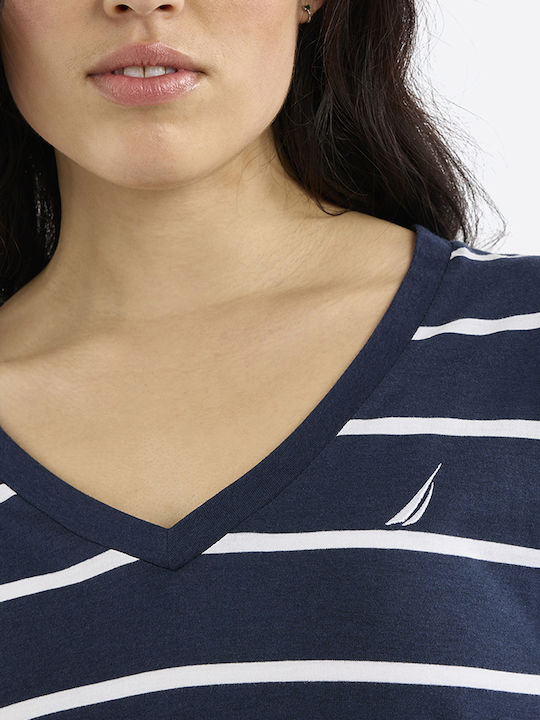 Women's Striped Navy Blue T-shirt