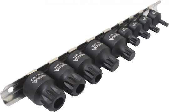 Set of XZN Bit Sockets M4-M18 Impact Type 1/4 3/8 9 Pieces