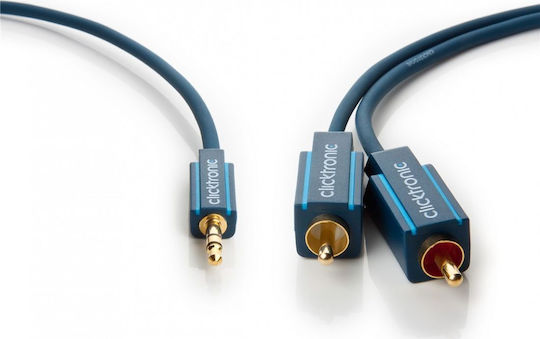 Clicktronic Кабел За Звук 3,5 мм Мъжки - 2x RCA Мъжки Син 7,5 м Със Златни Жак Конектори