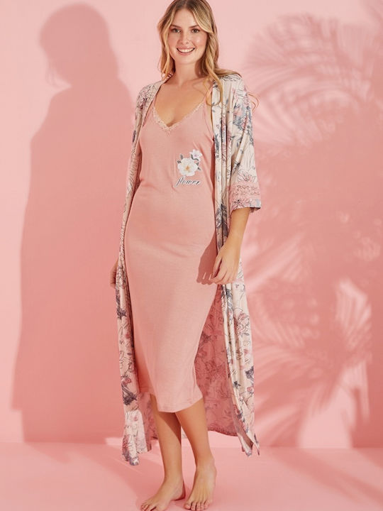Modalove Sommer Damen Robe mit Nachthemd Pink