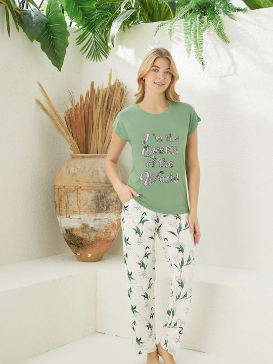 Modalove Sommer Damen Pyjama-Set Light Green