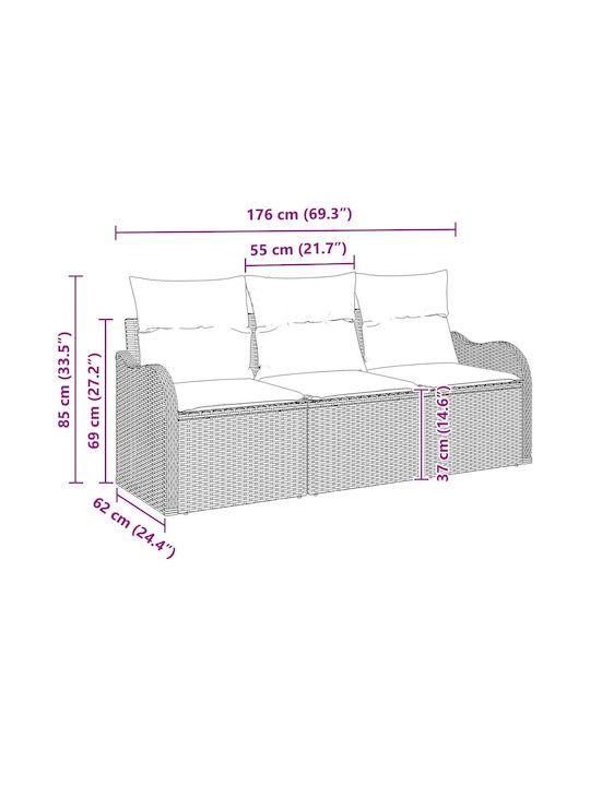 Tree-Seater Sofa Outdoor Rattan with Pillows 55x62x69cm