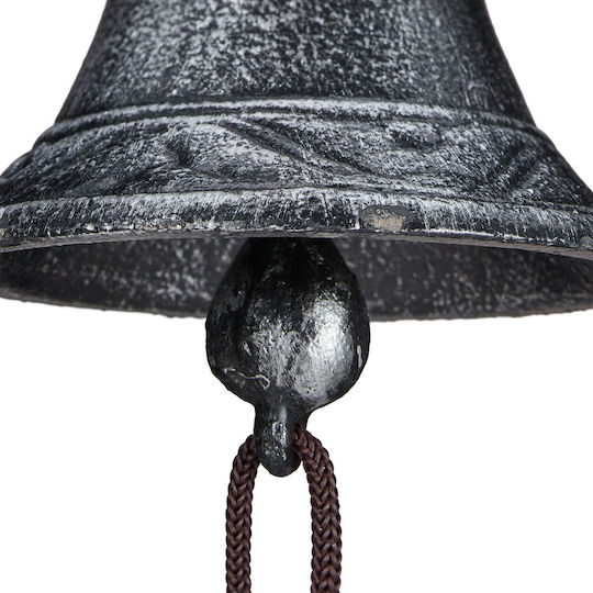 Clopoțel decorativ bufniță din fontă cu sfoară din material textil argintiu maro 26,5 x 19 x 11 cm