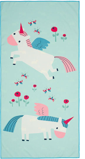 Kentia Float Kinder-Strandtuch Hellblau Einhörner 140x70cm