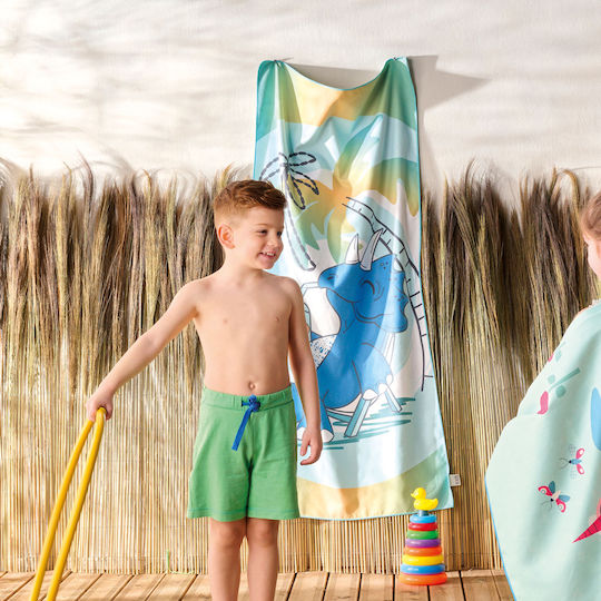 Kentia Float Kinder-Strandtuch Hellblau Dinosaurier 140x70cm