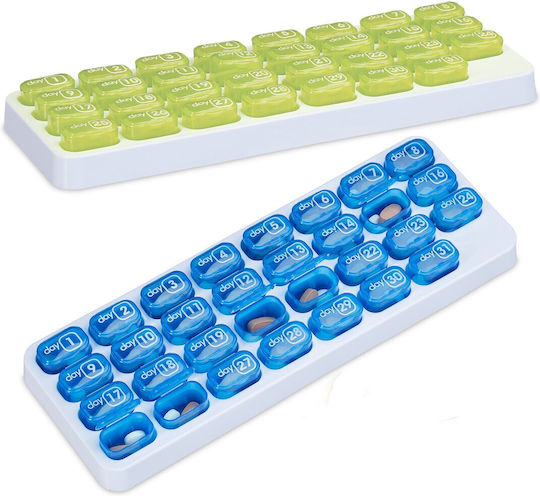 Set aus 2 Medikamentenboxen, unterteilt in 31 Tage, Blau Grün