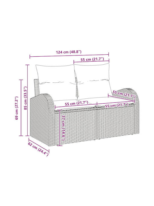 Corner Outdoor Sofa Rattan with Cushions 55x55x69cm