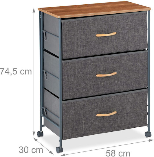 Wooden Bedside Table with Metal Legs Gray 30x74.5x58cm