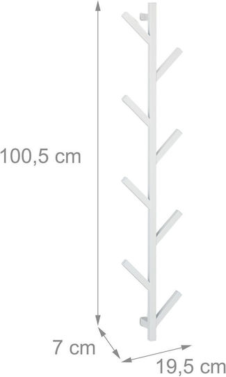 Tree-Shaped Wall Hanger 8 Hooks Dimensions 100.5 x 19.5 x 7 cm White Relaxdays