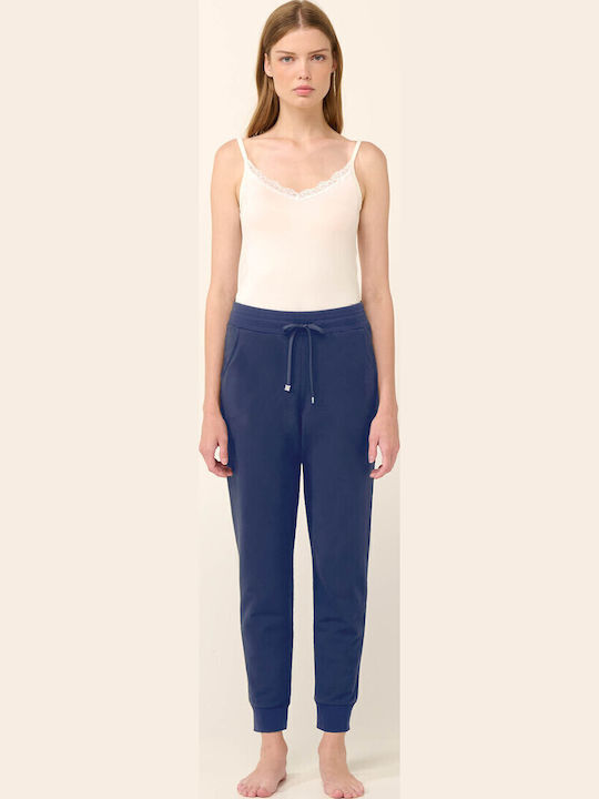Women's Fabric Trousers with Rubber Band Blue