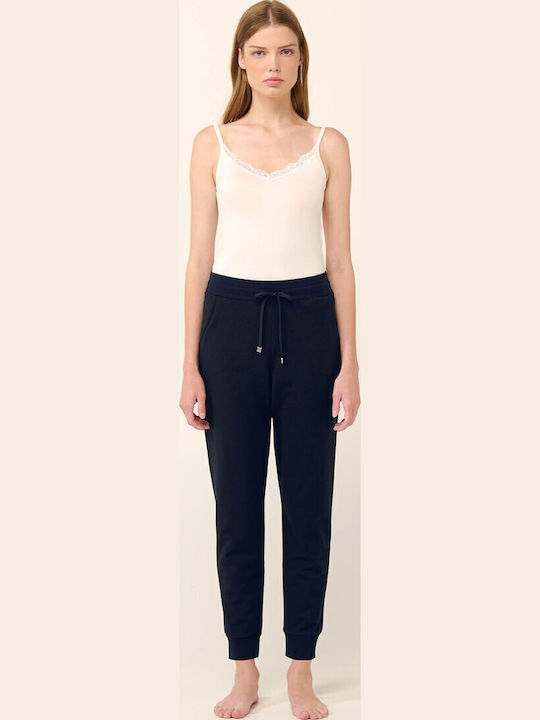 Women's Fabric Trousers with Rubber Band Blue