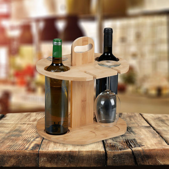 Suport pentru Sticle de Vin 2 Sticle 4 Pahare Mâner de Transport Maro 30,5 X 30 X 25 Cm