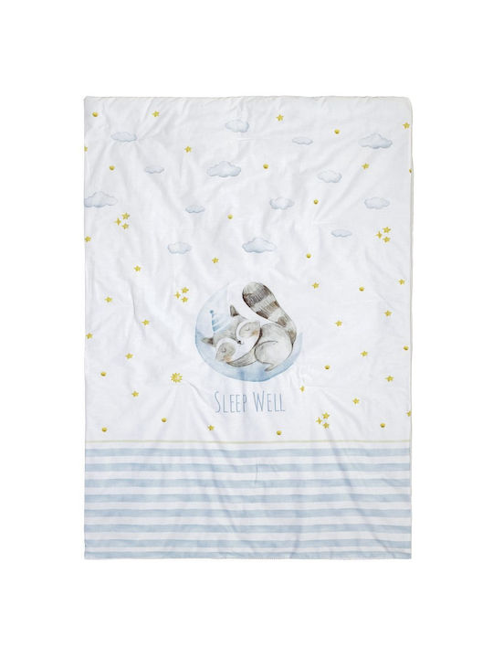 Nima Sleepy Racoon Βρεφικό Κουβερλί Διπλής Όψης Βαμβακερό Λευκό, Γαλάζιο 100x140cm