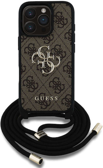 Guess Logo Umschlag Rückseite Synthetisches Leder mit Band Braun (iPhone 17 Pro / iPhone 16 Pro)