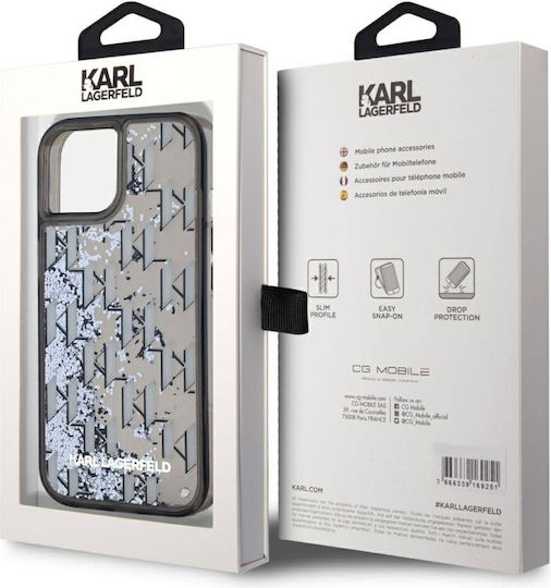 Karl Lagerfeld Liquid Glitter Monogram Gradient Umschlag Rückseite Kunststoff / Silikon Schwarz (iPhone 15)