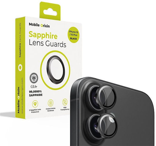 Set 2 Mobile Origin Sapphire Lens Guards Camera Protection Compatible Iphone 16 16 Plus Black