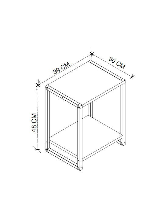 Κομοδίνο Gina Ξύλινο με Μεταλλικά Πόδια Γκρι 39x30x48cm GP041-0092,2