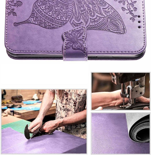 Butterfly Umschlag Rückseite Synthetisches Leder / Kunststoff Magnetisch Lila (Motorola Edge 50 Fusion 5G, Schmetterling)