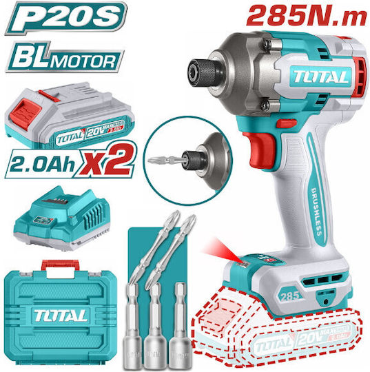 Total Παλμικό Κατσαβίδι Μπαταρίας Brushless 20V 2x2Ah
