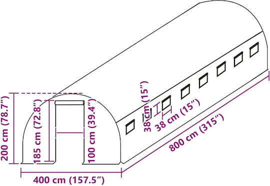 vidaXL 316446 Gewächshausabdeckung 8x4x2m