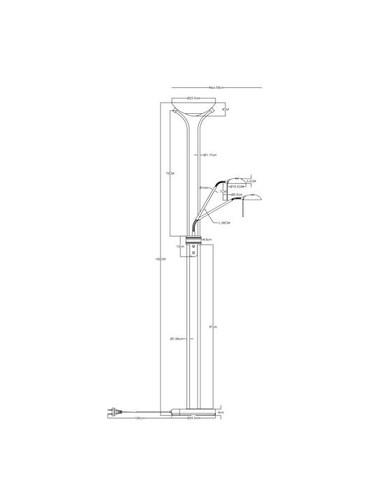 Globo Lighting Leonas LED Φωτιστικό Δαπέδου Υ180xΜ25.5εκ. με Θερμό Λευκό Φως 1690lm Μαύρο
